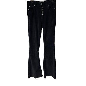 Free People Corduroy Flare Pants Exposed Button Fly Black Boho Size 25 Waist